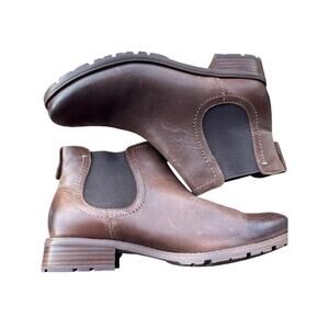 Sofft Brown Boot Women’s 10 Distressed Leather SELBY Chelsea Pull On Block Low
